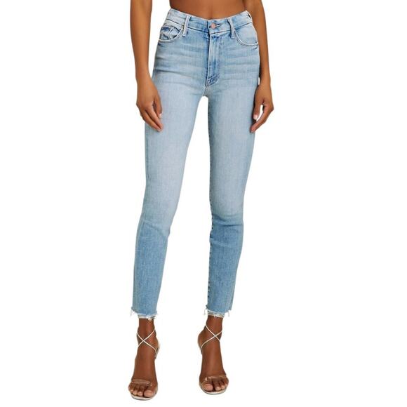 Mother High Waisted Looker Ankle Fray Jeans 29 Au Revoir Light Blue Soft Stretch - Picture 1 of 15
